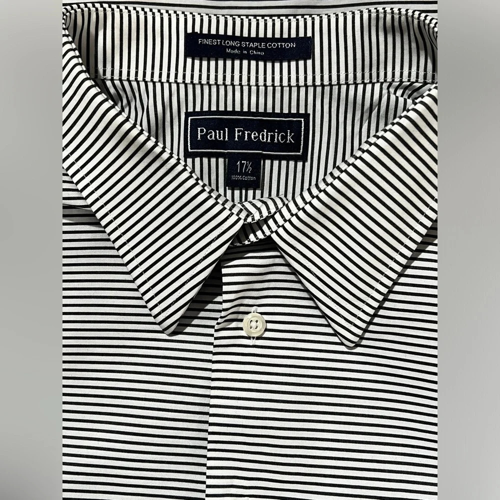 PAUL FREDRICK Black and white micro stripe button down‎ size 17.5.